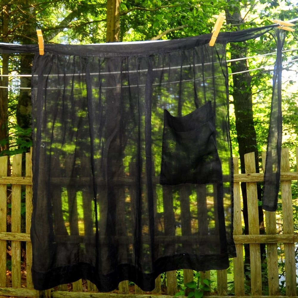 VTG Black Illusion Fancy Hostess Half Apron w/ Pocket, Sexy Look, Longer Style